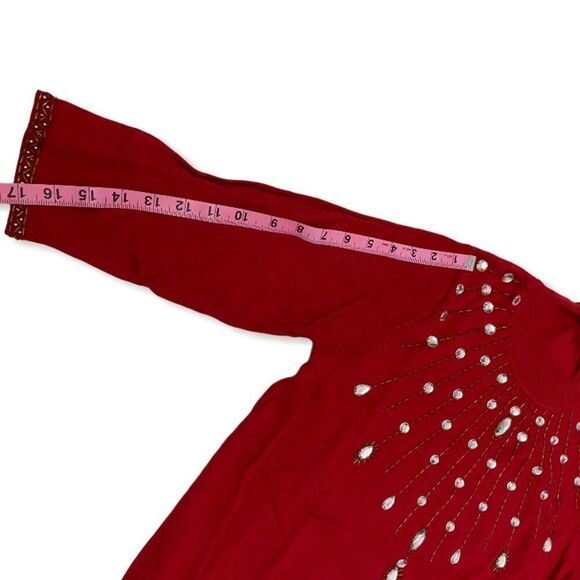 Vintage Carol Pattergan Red Linen Blend Jeweled Turtleneck Sweater - Picture 12 of 14